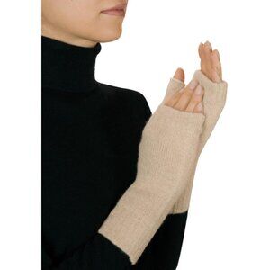 Women's Light Beige Half Finger Fingerless Knitted Winter Warmers Mittens Gloves